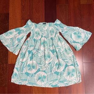 Kahulalea Hawaiian Top Blouse Smocked Ohia Lehua Print Beachy Coast Boho S B19